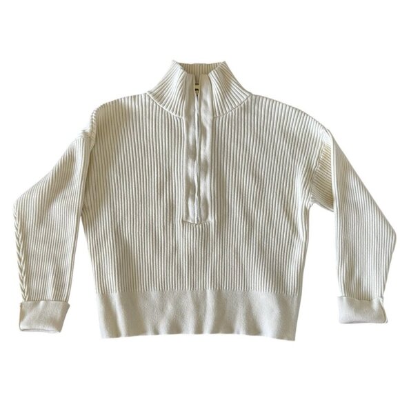 Varley Janie Ribbed Half Zip Sweater Womna's Sz L in Ivory - Picture 9 of 9